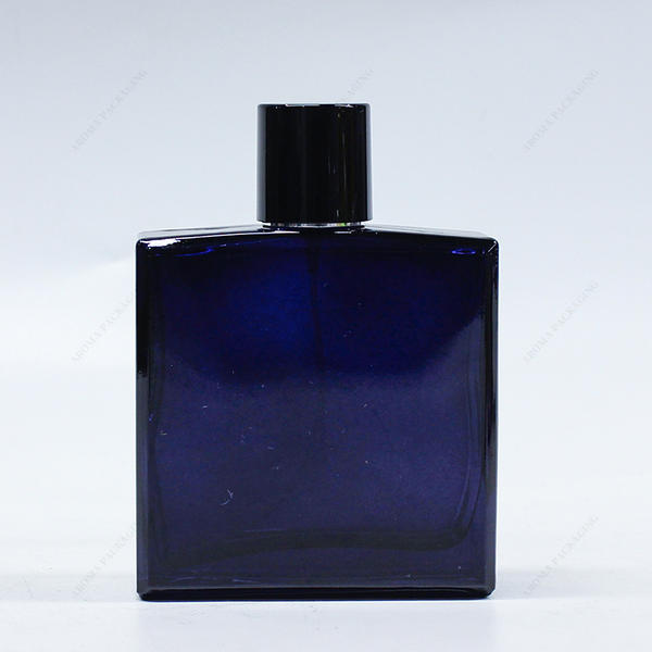 Free Sample Square Glass Perfume Bottle Blue Black 40ml GBC218 with Lid