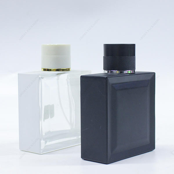 Factory Made Square Black Clear Blue Glass Perfume Bottle GBC263 with Custom Lid