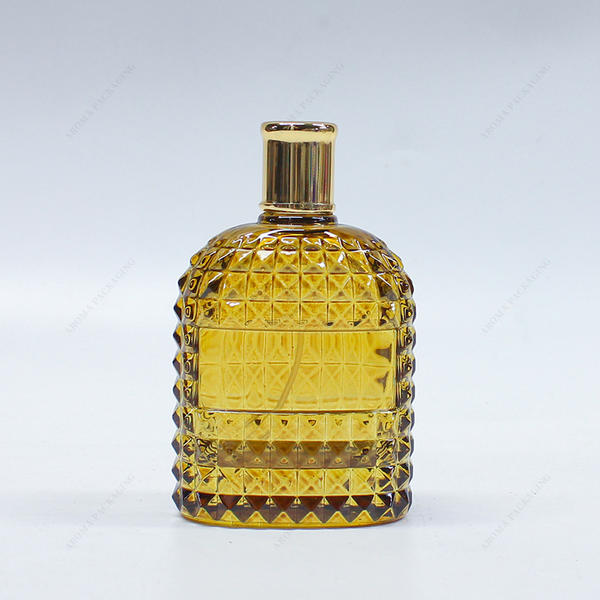 Factory Made Custom Shape Clear Yellow Embossed Glass Perfume Bottle GBC264-265