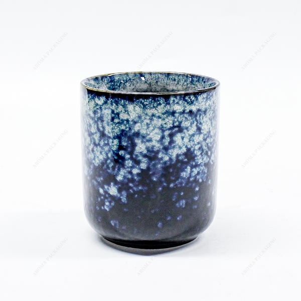 New Style Embossed Round Ceramic Candle Jar Black Blue CCJ106-107