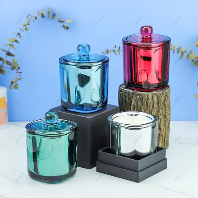 Free Sample Round Electroplated Glass Candle Jar High Quality for Decoration