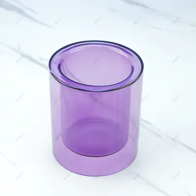 Hot Sale Double Wall Spray Color Glass Candle Jar with Lid and Box for Deco