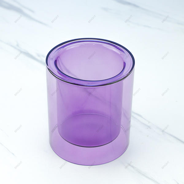 2024 New Arrival Double Wall Glass Candle Jar Red Purple Custom Color with Box