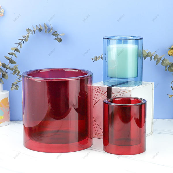2024 New Arrival Double Wall Glass Candle Jar Red Purple Custom Color with Box