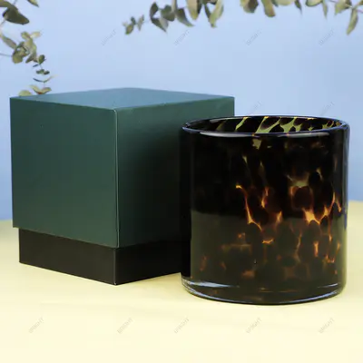 2024 New Leopard Print Design Glass Candle Jar 10oz 12oz 14oz with Box