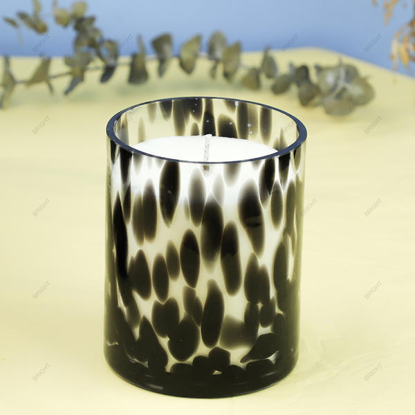 Free Sample Black and White Leopard Print Glass Candle Jar with Box for Candle Making