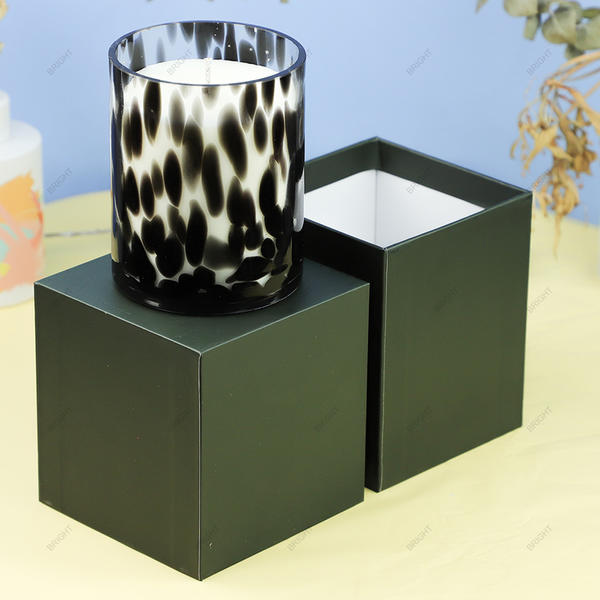 Free Sample Black and White Leopard Print Glass Candle Jar with Box for Candle Making