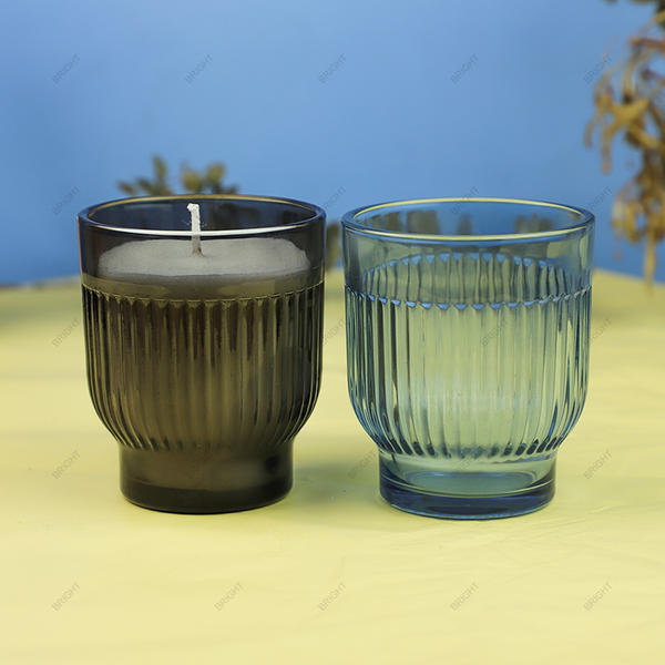 High Bottom Round Striped Glass Candle Jar Eco-Friendly Soy Wax with Box and Lid