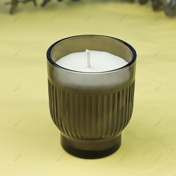 High Bottom Round Striped Glass Candle Jar Eco-Friendly Soy Wax with Box and Lid