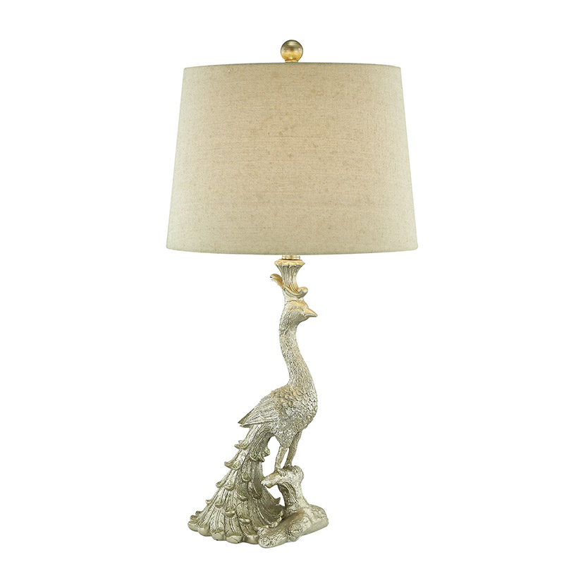 Antique Silver Peacock Animal Resin Table Lamp