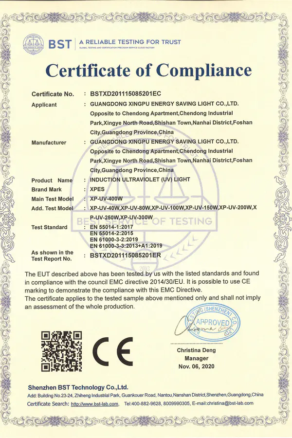 Certificación CE UE - Promise Ultraviolet 1