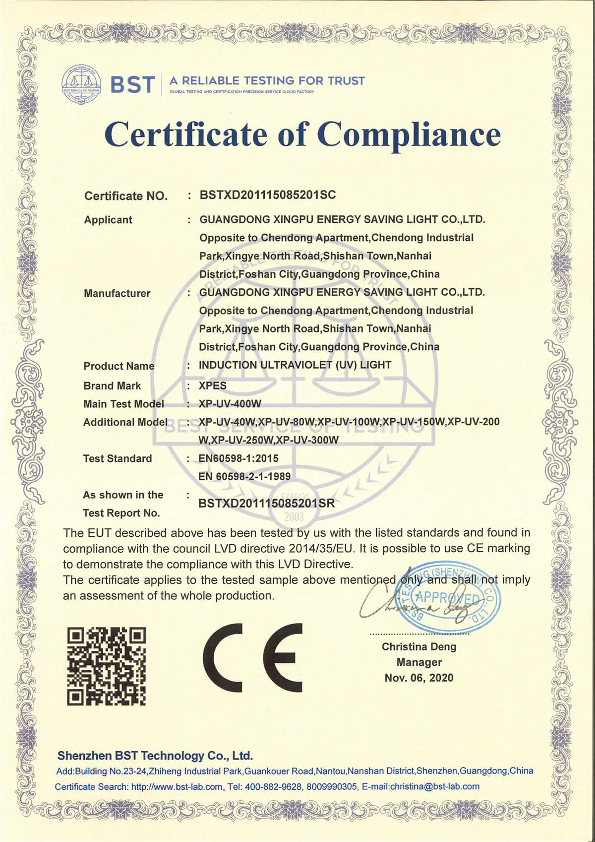 Certificación CE EU - Promise Ultraviolet 2