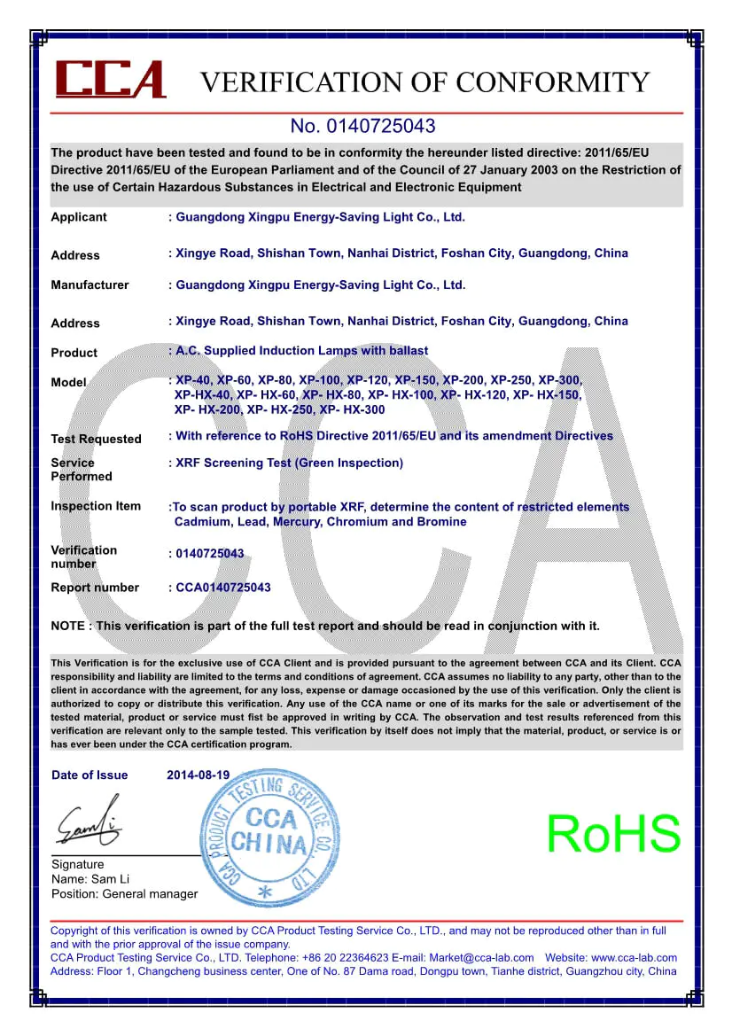 Ballast - Certificat RoHS UE 3