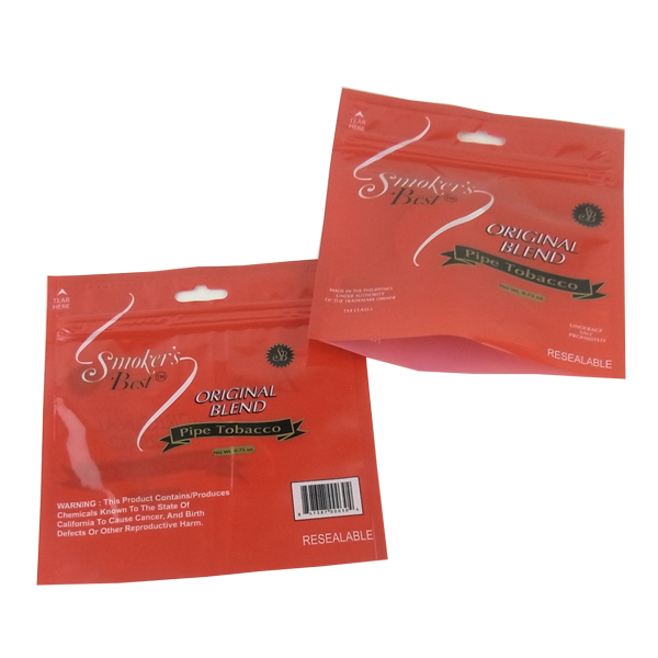 Resealable plastic pipe tobacco pouch bag