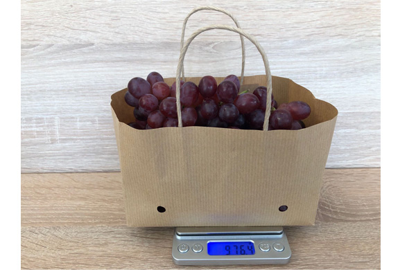 wet strength striped kraft paper grape bag with ventilation and brown handle
