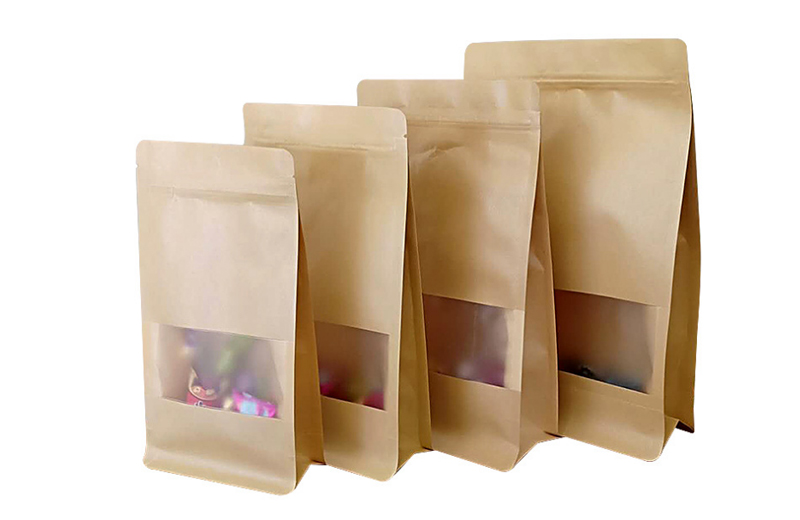 Kraft paper box pouches with window and zip
