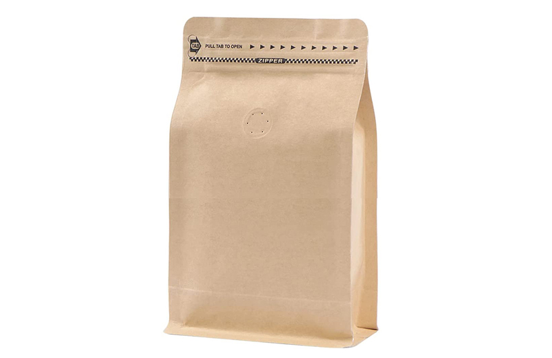 kraft paper flat bottom coffee pouches with valve and pull zipper