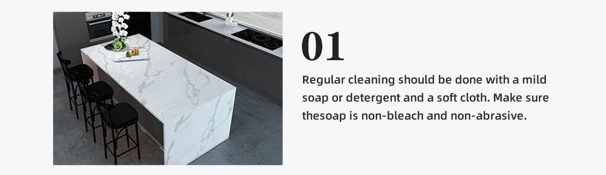 Regular cleaning should be done with a mild  soap or detergent and a soft cloth. Make sure  thesoap is non-bleach and non-abrasive.