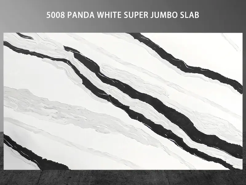 Super Jumbo laatta Calacatta kvartsi valkoinen ja musta panda 5008