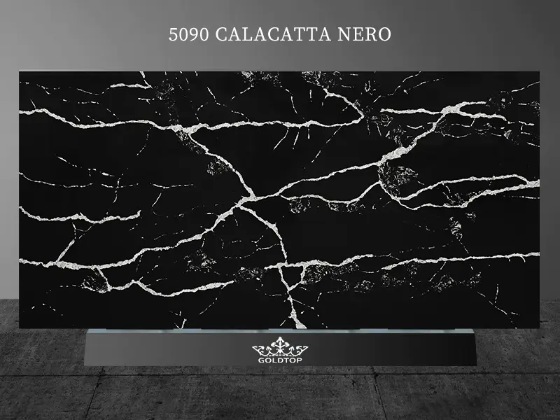5090 Calacatta Nero Черные кварцевые столешницы с белыми прожилками