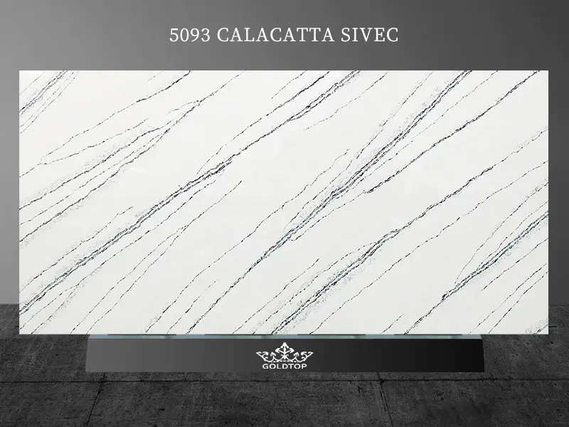5093 Calacatta Sivec белый кварц с синими прожилками