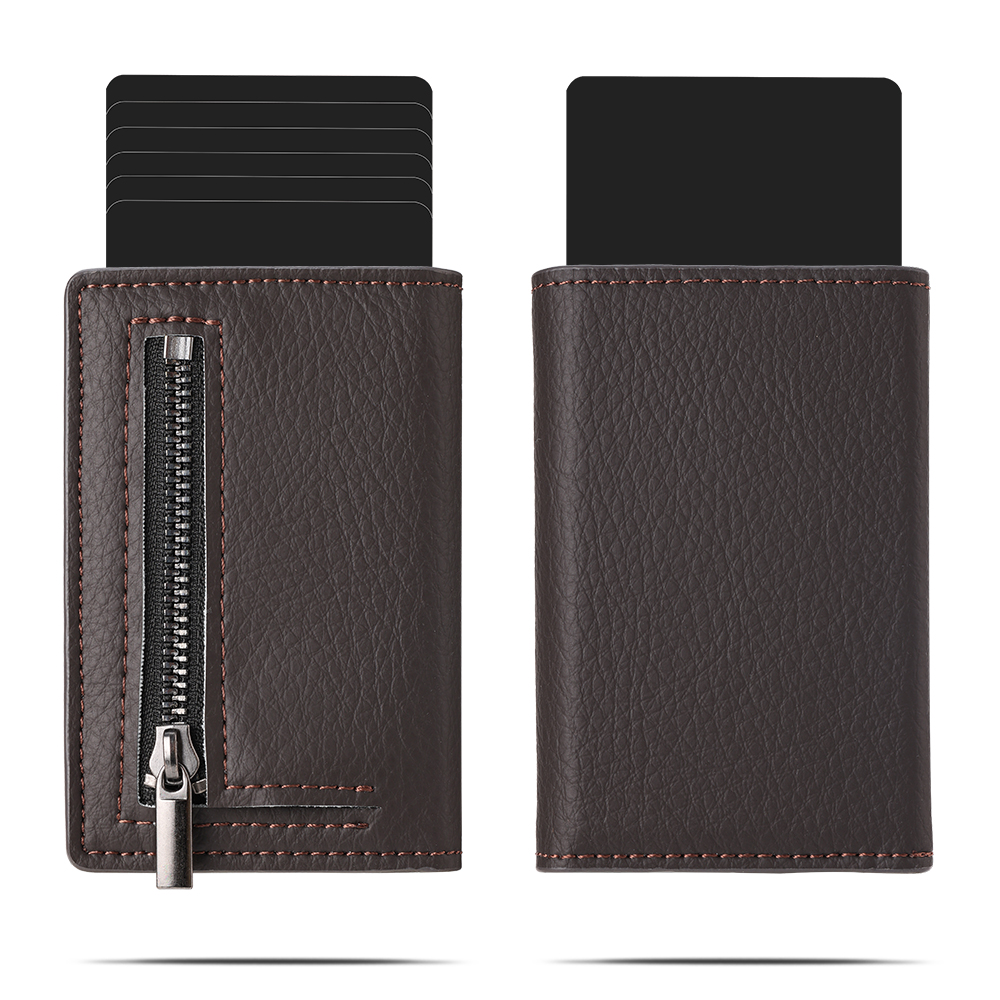 FD03S Genuine Leather Lychee Cowhide RFID Wallet With Zipper