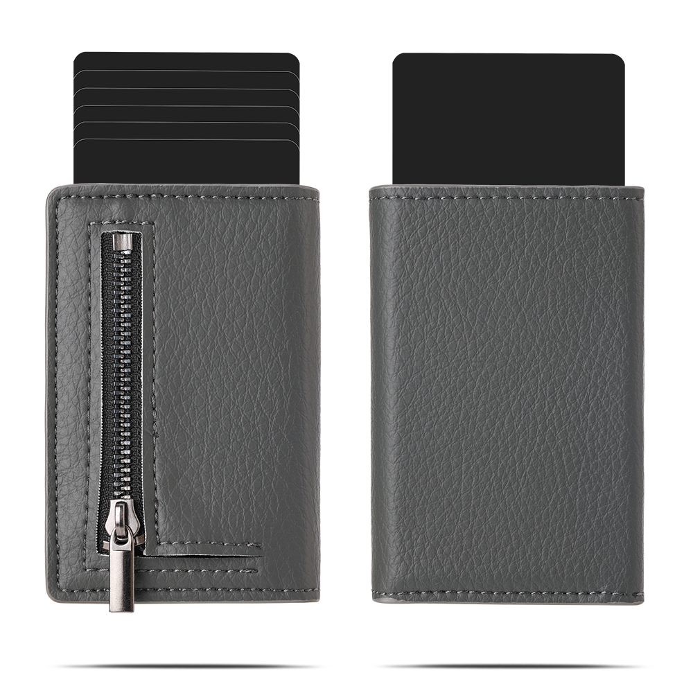 FD03S-5 Genuine Leather Lychee Cowhide RFID Wallet With Zipper