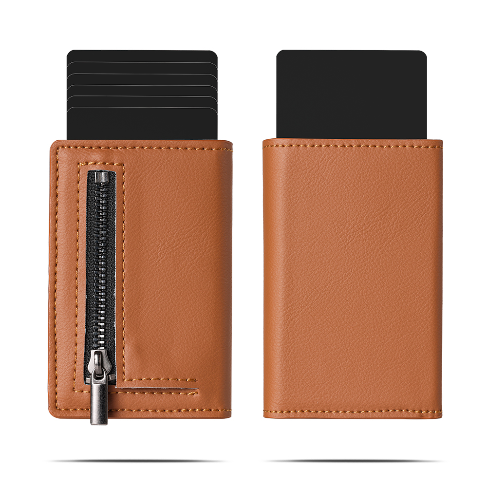FD03S Genuine Leather RFID Wallet con cremallera P