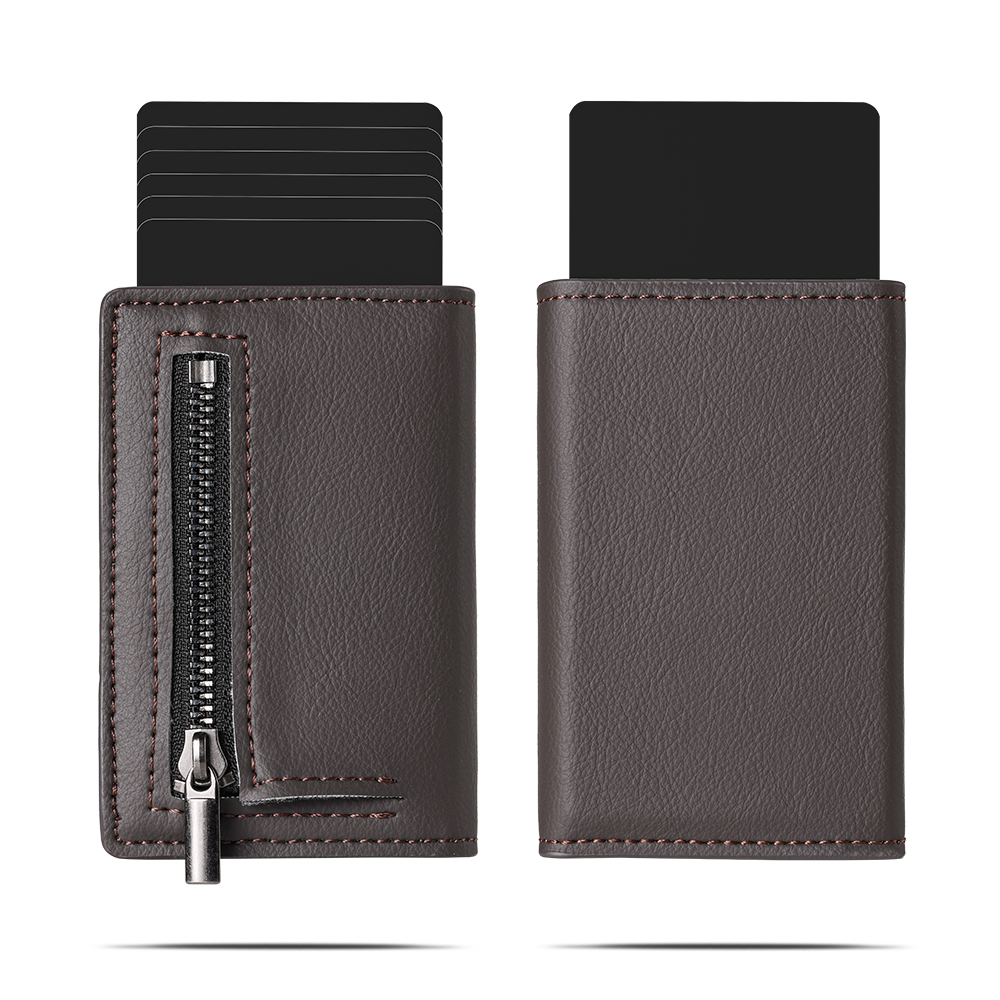 FD03S Genuine Leather RFID Wallet con cremallera P-3