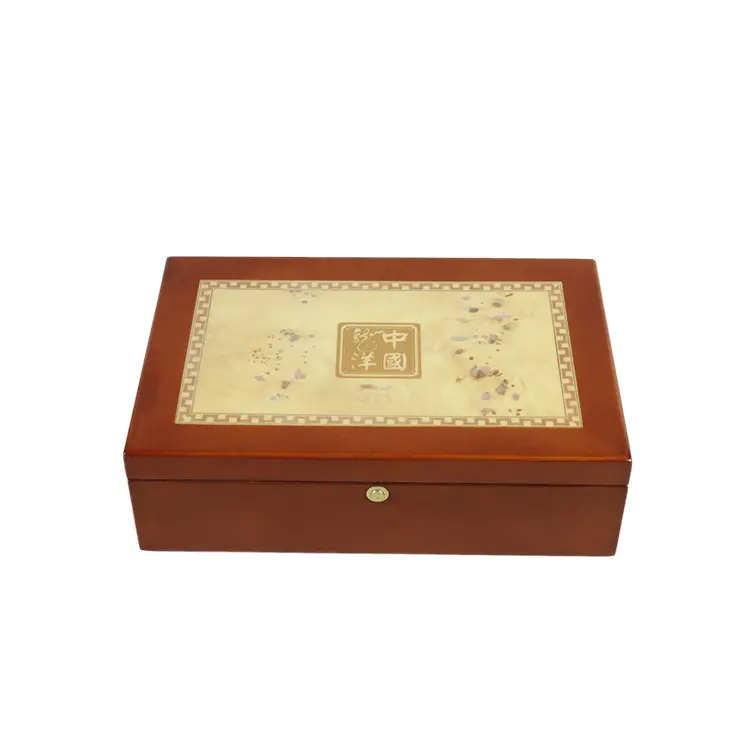 DSG-1009 Gift Box Packaging Ten Palaces Bronzing Lettering Commemorative Coin Box Wooden Gift Box