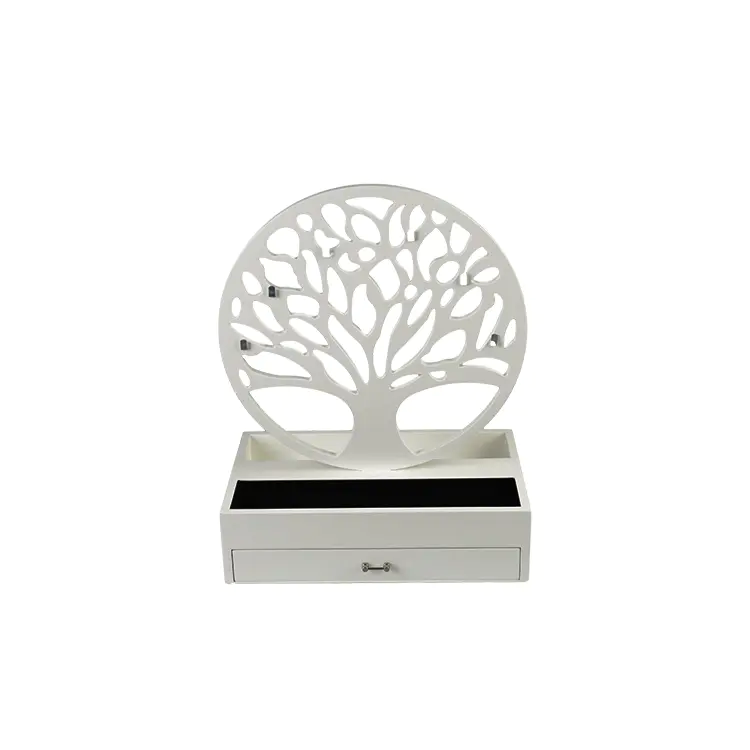 DSJ-1019 Solid Wood Carved Hollow Design Tree Shape Drawer Jewelry Box Wooden Jewelry Box
