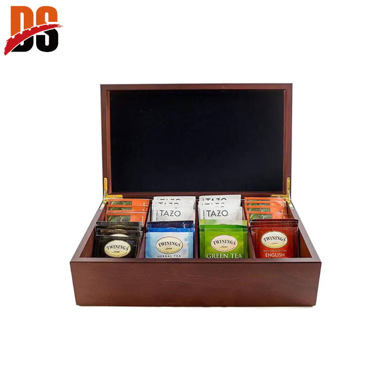 Wooden tea box with lid multi-compartment storage coffee tea Box