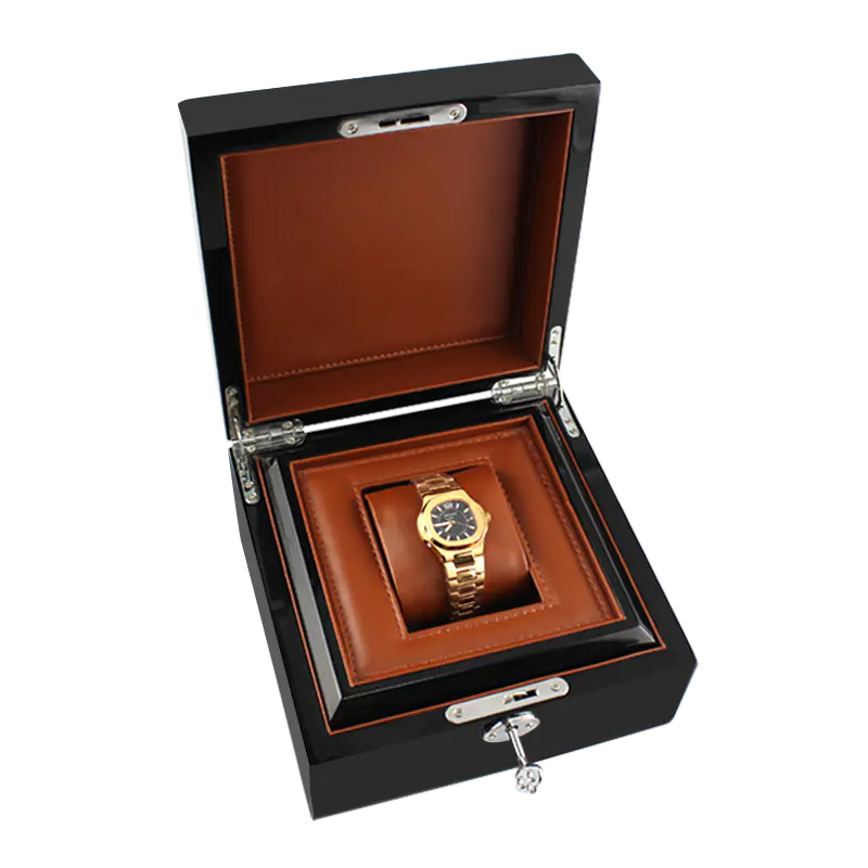 High-grade piano lacquer MDF PU leather black storage watch packaging gift box