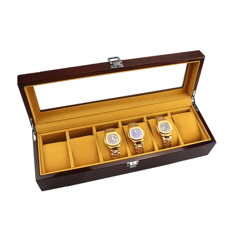 Brown rosewood grain wooden watch box for men watch storage box