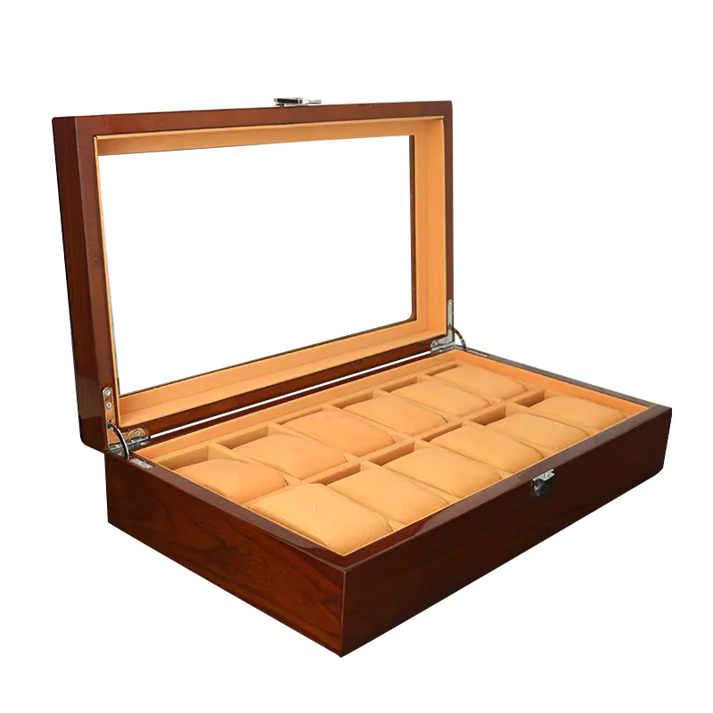 Hot selling 12-bit square brown rosewood grain wooden boxes watch luxury large