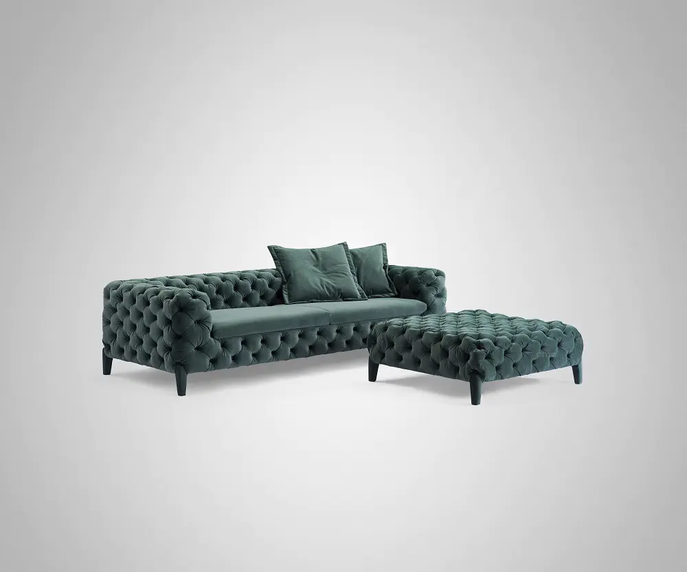 Beauty Classic Buckle Fabric Sofa With Ottoman