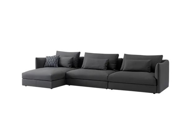 Sectional Black Genuine Modern Leather Sofa