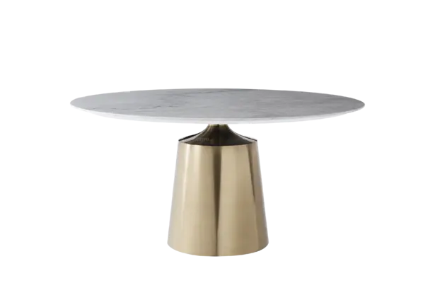 Contemporary Style Marble Top Champagne Golden Round Dining Table 