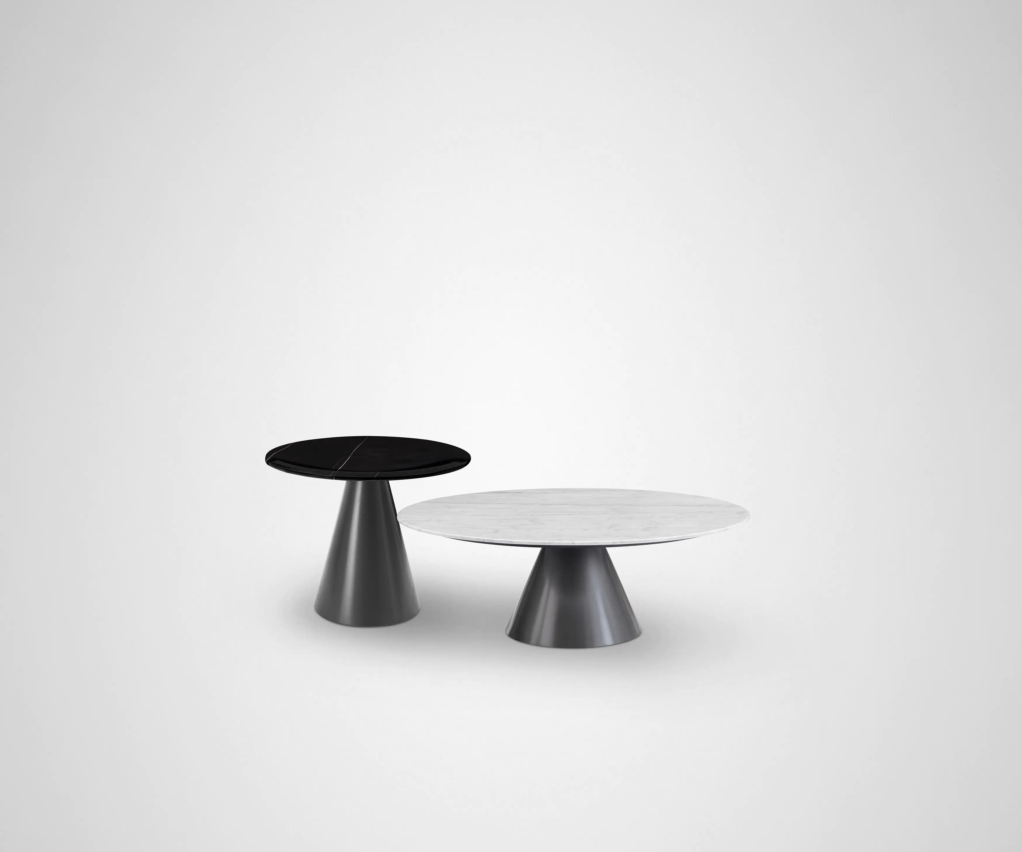 Modern Design 2 Piece White Black Marble Top Round Coffee Table Set