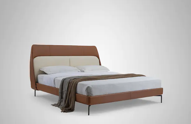 Luxury Modern Leather Orange Bed Furniture 