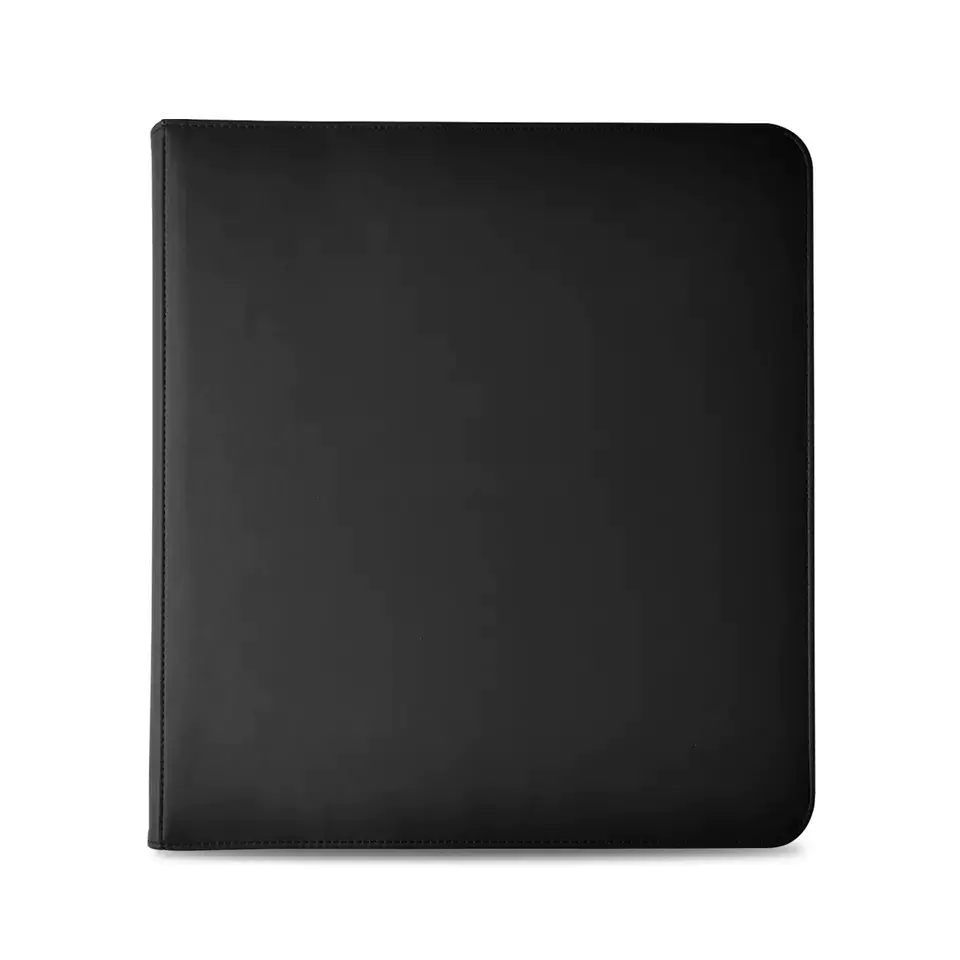 12 Portfolio Premium Kulit Poket / Album Kad Pengumpul Binder dengan Zipper-Black