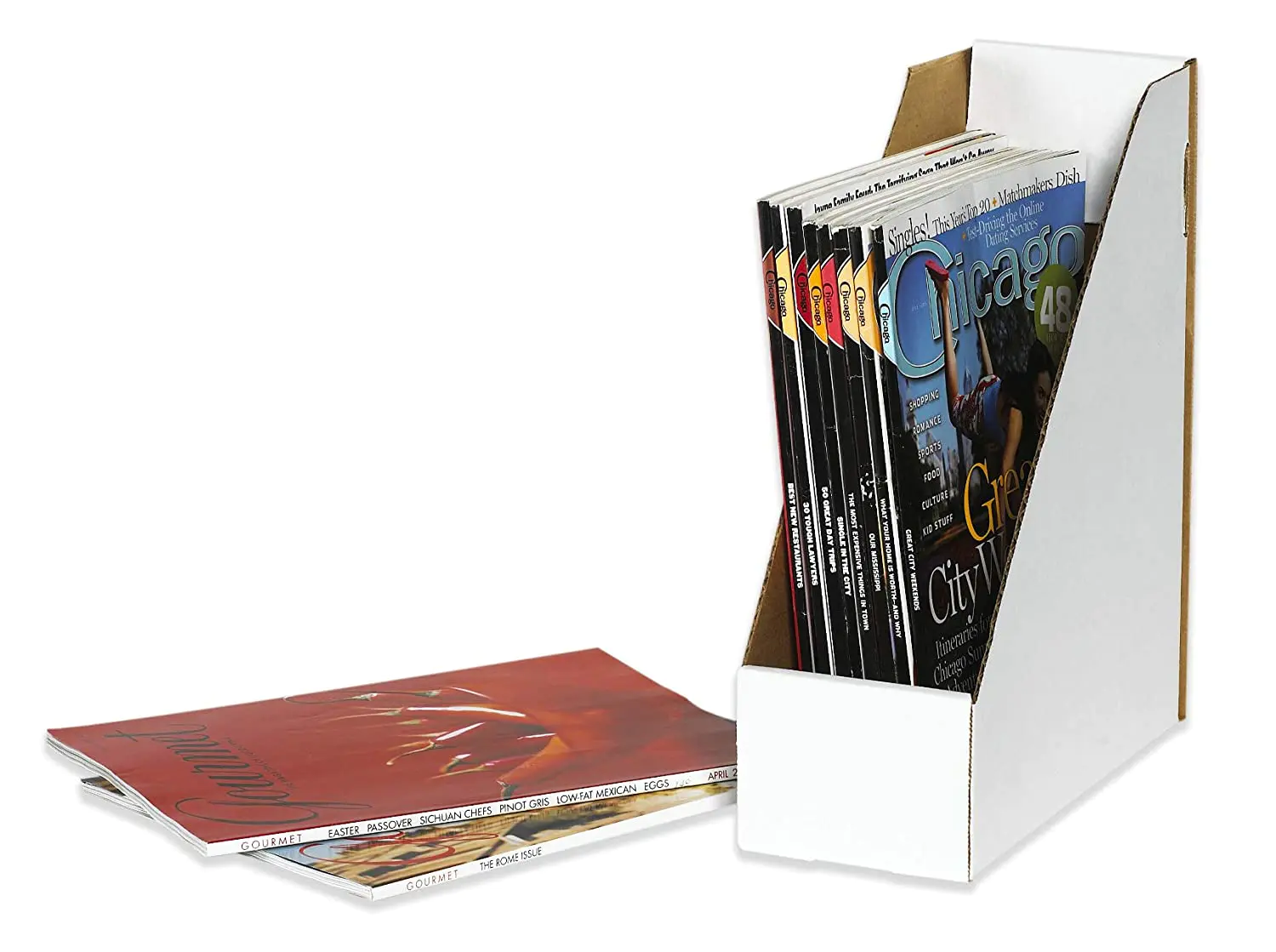 Porte-dossier de magazine en carton ondulé Boîtes de rangement de magazines d’une seule pièce