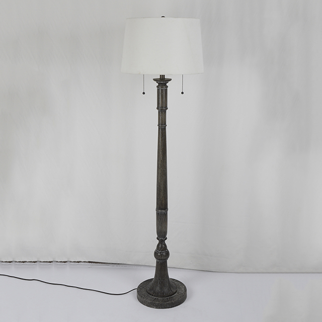Faux Wood Floor Lamp With Double Sockets With Pull Chain Switches
