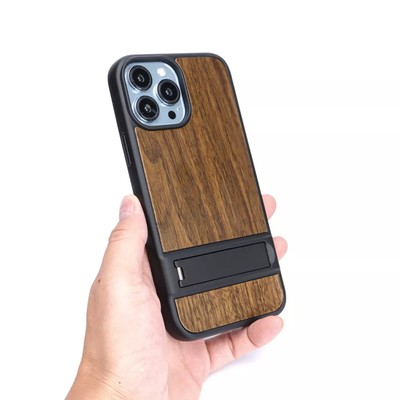 Shockproof Wood TPU Designer Phone Case with Kickstand Holder Stand Phone Case for Iphone 11 12 13 14 Pro Max