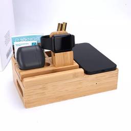 Multifunctional 15W Qi Wireless Charger Charging Desk table Pen Holder Bamboo Eco-Friendly Wireless Chargers Pen Holder Storage