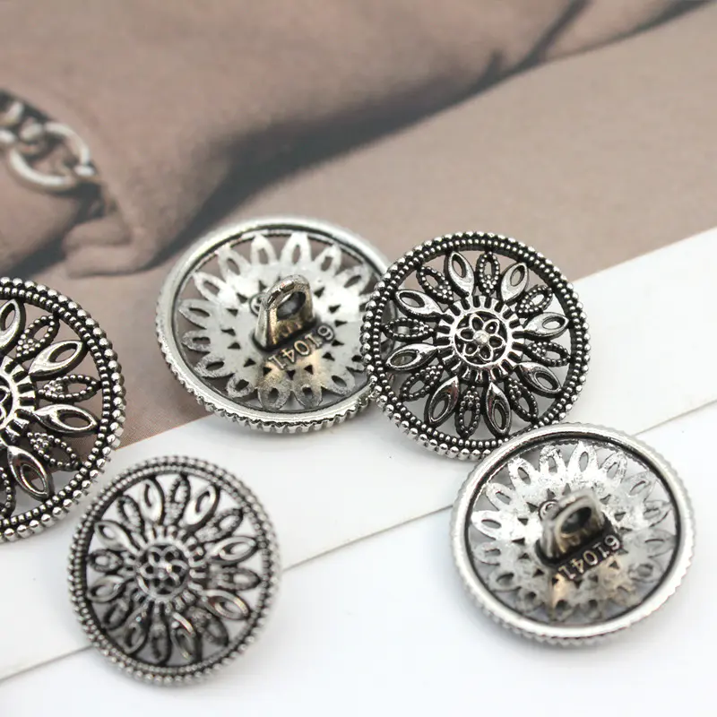 ALLOY METAL DARK SILVER HOLLOW OUT HAND SEW COAT BUTTON