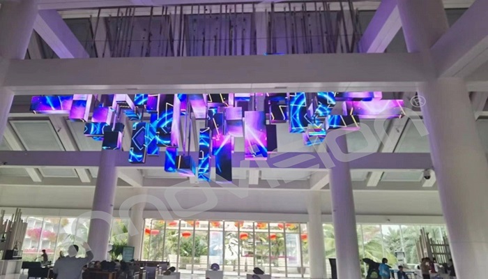 P2.5 led indoor cube display installed in the hotel lobby in Hainan China